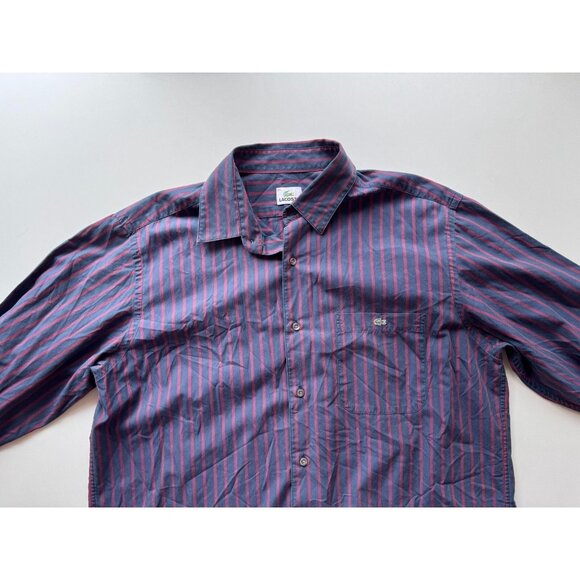 Lot of 2 LACOSTE Navy Blue Red Striped Cotton Casual Button Down Shirts, Size 43 - Picture 12 of 16